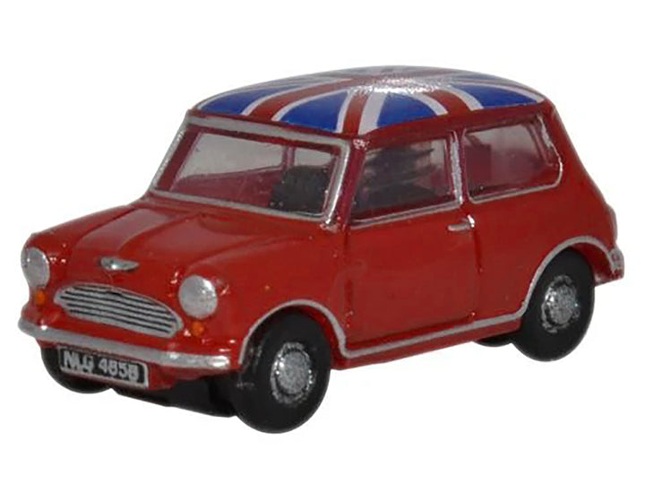 Austin Mini RHD (Right Hand Drive) Tartan Red with Union Jack Top 1/148 (N) Scale Diecast Model Car by Oxford Diecast image 2