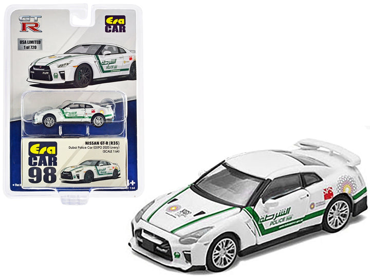 Nissan GT-R (R35) White Dubai Police "EXPO 2020" Livery Limited Edition to 720 pieces Worldwide 1/64 Diecast Model Car by Era Car image 2