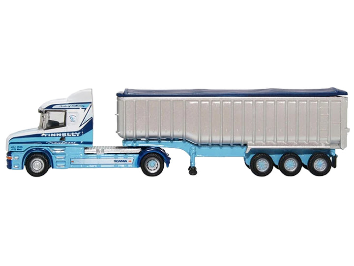 Scania T-Cab Truck RHD (Right Hand Drive) with Covered Dump Trailer "Tinnelly" White with Blue Graphics 1/148 (N) Scale Diecast Model Car by Oxford Diecast image 2
