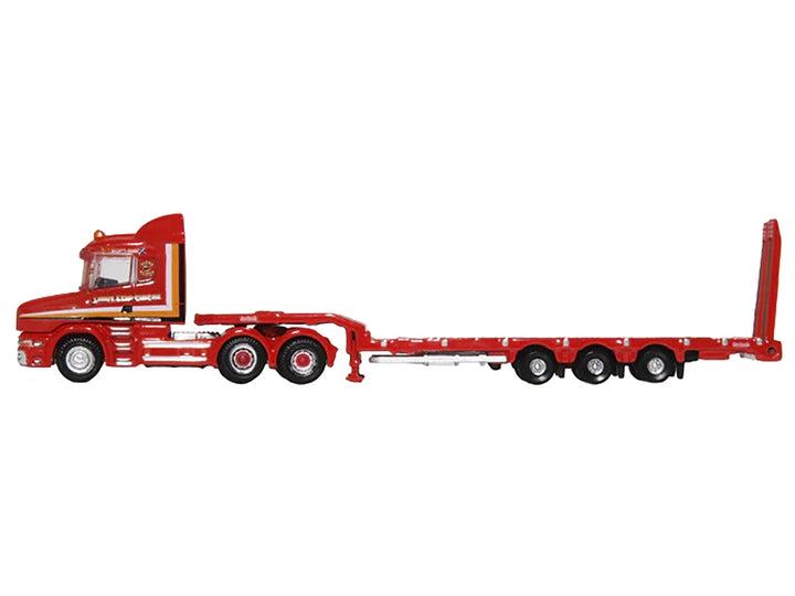 Scania T-Cab Truck RHD (Right Hand Drive) with Lowboy Trailer "Sandy Kydd" Red with Stripes 1/148 (N) Scale Diecast Model Car by Oxford Diecast image 2