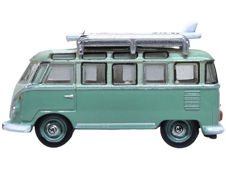 Volkswagen T1 Samba Bus RHD (Right Hand Drive) Green Two-Tone with Surfboards on Roof Rack 1/148 (N) Scale Diecast Model Car by Oxford Diecast image 2