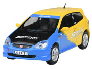 2001 Honda Civic Type R EP3 Blue and Yellow with Black Hood "Spoon Sports" 1/64 Diecast Model Car by Paragon Models image 2