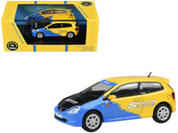 2001 Honda Civic Type R EP3 Blue and Yellow with Black Hood "Spoon Sports" 1/64 Diecast Model Car by Paragon Models image 3