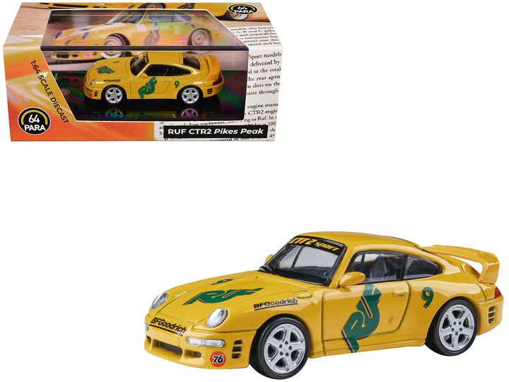 RUF CTR2 #9 "Pikes Peak" Yellow with Graphics 1/64 Diecast Model Car by Paragon Models