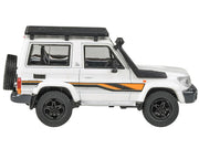 2023 Toyota Land Cruiser 71 White "70th Anniversary" with Stripes and Roofrack 1/64 Diecast Model Car by Paragon Models