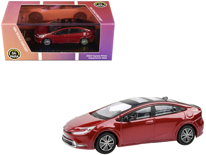 2023 Toyota Prius Supersonic Red Metallic with Black Top and Sun Roof and Sun Roof 1/64 Diecast Model Car by Paragon Models image 2