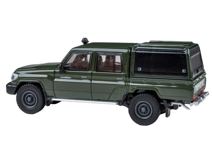 2014 Toyota Land Cruiser LC 79 with Camper Shell Military Green 1/64 Diecast Model Car by Paragon Models image 2