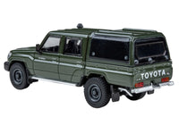 2014 Toyota Land Cruiser LC 79 with Camper Shell Military Green 1/64 Diecast Model Car by Paragon Models image 3