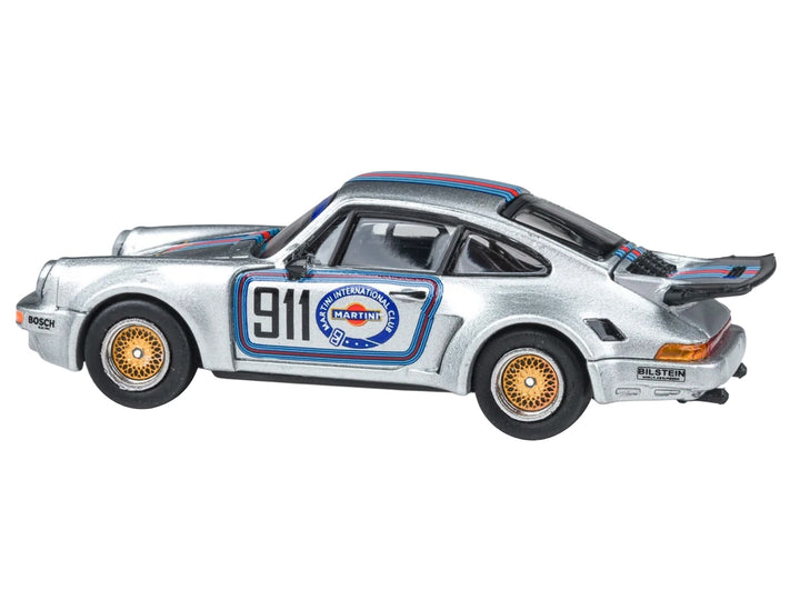 Porsche 911 Carrera RSR 3.0 "Martini Racing" Silver Metallic with Stripes 1/64 Diecast Model Car by Paragon Models image 2