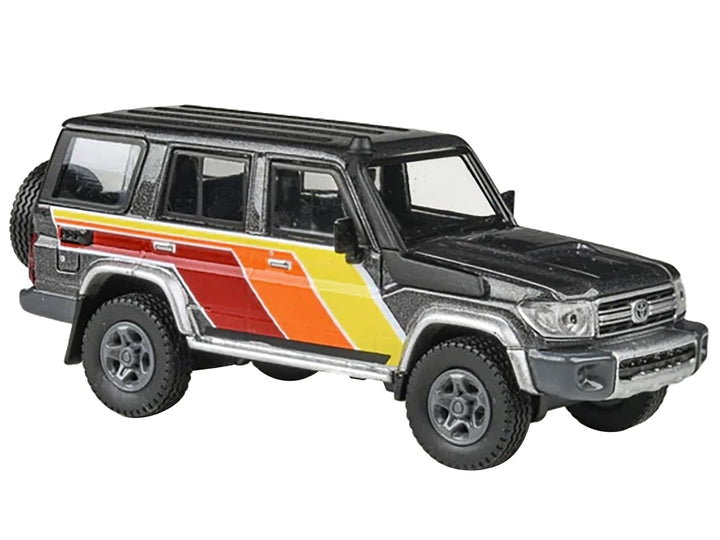2014 Toyota Land Cruiser LC76 "TRD Livery" Gray Metallic with Stripes 1/64 Diecast Model Car by Paragon Models image 2