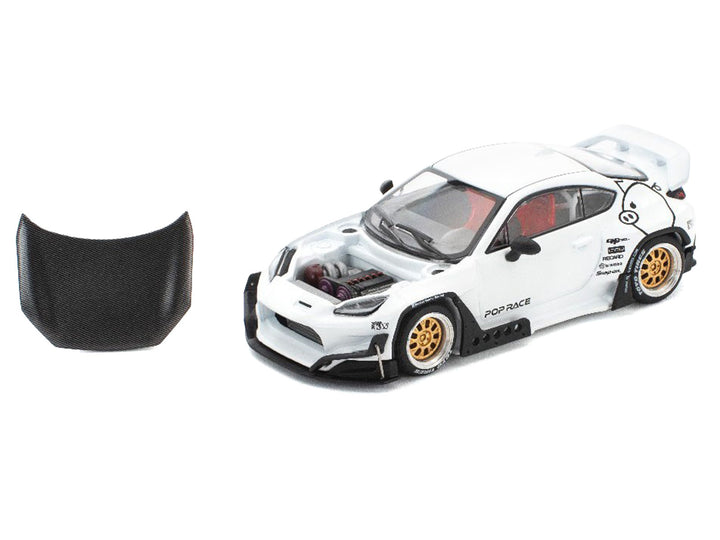 Toyota Pandem GR86 White with Carbon Hood "Enigma Exclusive Edition" 1/64 Diecast Model Car by Pop Race image 2