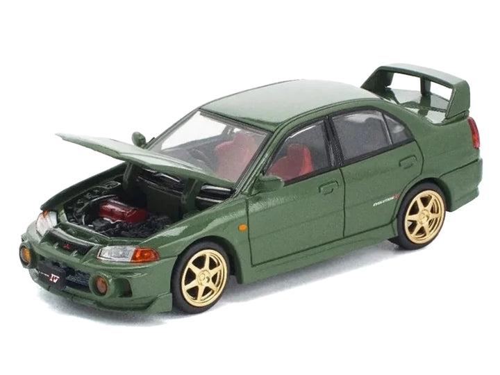 Mitsubishi Lancer Evolution IV RHD (Right Hand Drive) Green with Red Interior and Gold Wheels "Enigma Exclusive Edition" 1/64 Diecast Model Car by Pop Race image 2