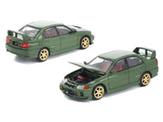 Mitsubishi Lancer Evolution IV RHD (Right Hand Drive) Green with Red Interior and Gold Wheels "Enigma Exclusive Edition" 1/64 Diecast Model Car by Pop Race image 4