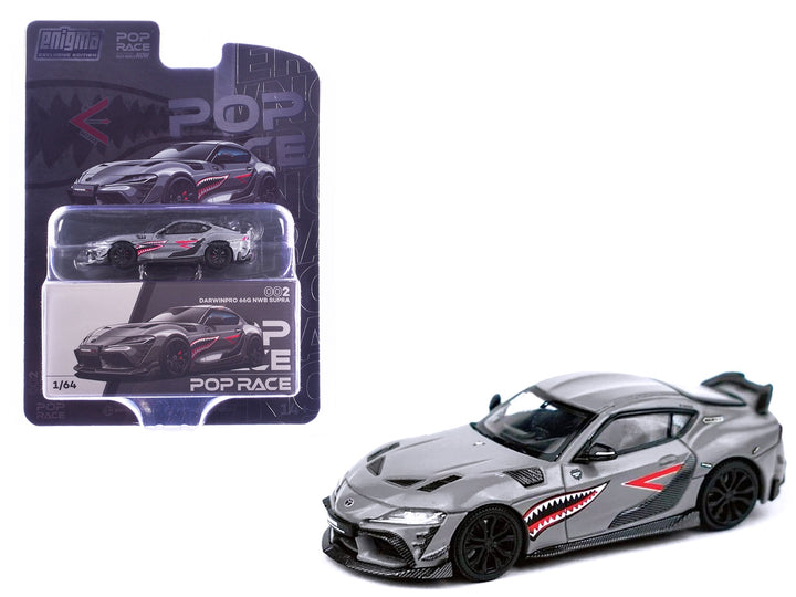 Toyota Supra "DarwinPro 66G NWB" Gray Metallic with Shark Mouth Graphics 1/64 Diecast Model Car by Pop Race image 2