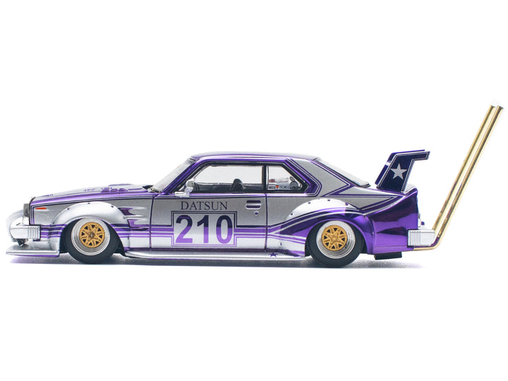 Skyline C210 Kaido Racer "Bosozoku Style" RHD (Right Hand Drive) #210 Purple and Silver 1/64 Diecast Model Car by Pop Race image 2