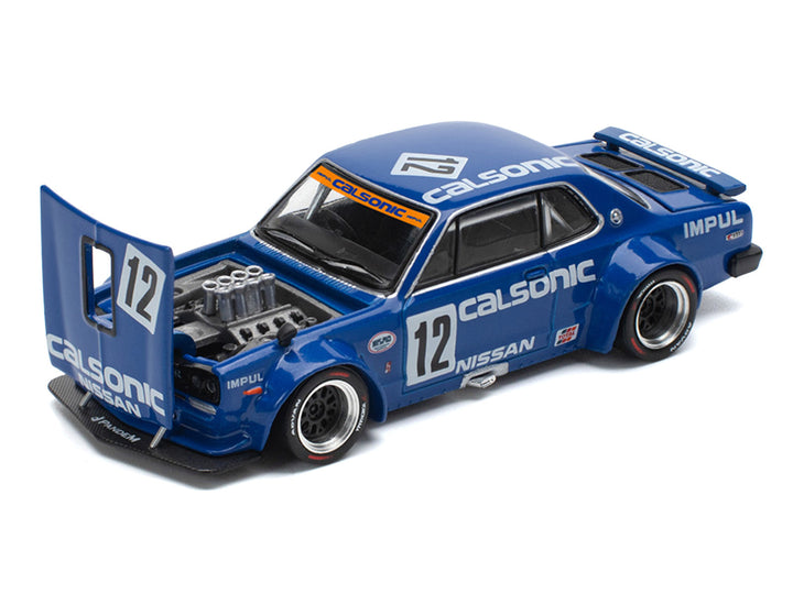 Skyline GT-R V8 Drift "Hakosuka" RHD (Right Hand Drive) #12 "Calsonic" Blue with Graphics 1/64 Diecast Model Car by Pop Race image 2