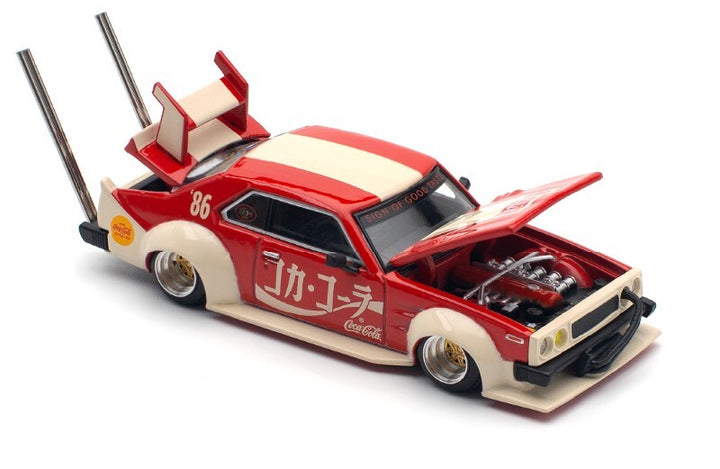 Skyline GT-R V8 Drift "Hakosuka" RHD (Right Hand Drive) "Coca-Cola (Japan)" Red and Cream 1/64 Diecast Model Car by Pop Race image 2