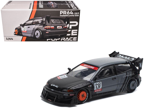 Pandem Civic EG6 RHD (Right Hand Drive) "Kanjozoku" Matt Black and Gray with Graphics 1/64 Diecast Model Car by Pop Race