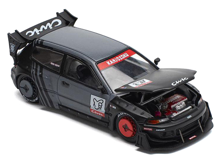 Pandem Civic EG6 RHD (Right Hand Drive) "Kanjozoku" Matt Black and Gray with Graphics 1/64 Diecast Model Car by Pop Race image 2