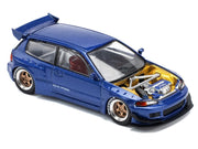 Pandem Civic EG6 VTEC RHD (Right Hand Drive) Blue Metallic with No Hood 1/64 Diecast Model Car by Pop Race image 3
