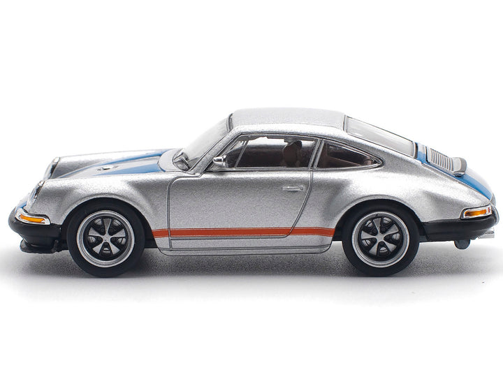 Singer 964 Silver Metallic with Blue and Red Stripes 1/64 Diecast Model Car by Pop Race image 2