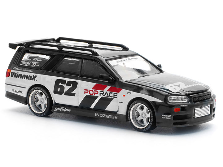 GT-R Stagea RHD (Right Hand Drive) #62 "Simon's Garage" Black with White Sides 1/64 Diecast Model Car by Pop Race image 2