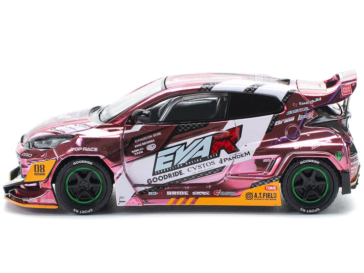 Toyota Goodride GR Yaris RHD (Right Hand Drive) "EVA RT Production Model-08" Pink Metallic with Graphics 1/64 Diecast Model Car by Pop Race image 2