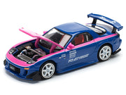 Mazda RX-7 RE-Amemiya Widebody RHD (Right Hand Drive) Blue with Pink Hood and Stripes 1/64 Diecast Model Car by Pop Race image 2