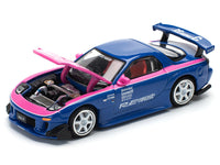 Mazda RX-7 RE-Amemiya Widebody RHD (Right Hand Drive) Blue with Pink Hood and Stripes 1/64 Diecast Model Car by Pop Race image 2