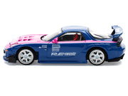 Mazda RX-7 RE-Amemiya Widebody RHD (Right Hand Drive) Blue with Pink Hood and Stripes 1/64 Diecast Model Car by Pop Race image 3