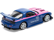Mazda RX-7 RE-Amemiya Widebody RHD (Right Hand Drive) Blue with Pink Hood and Stripes 1/64 Diecast Model Car by Pop Race image 4