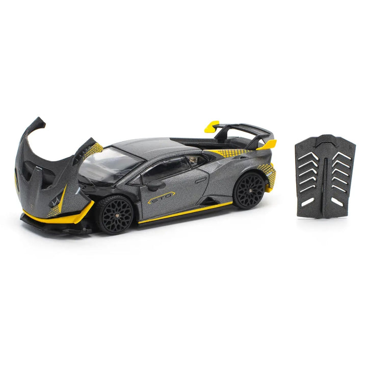 Lamborghini Huracan STO Matt Gray Metallic with Yellow Accents 1/64 Diecast Model Car by Pop Race image 2