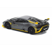 Lamborghini Huracan STO Matt Gray Metallic with Yellow Accents 1/64 Diecast Model Car by Pop Race image 5