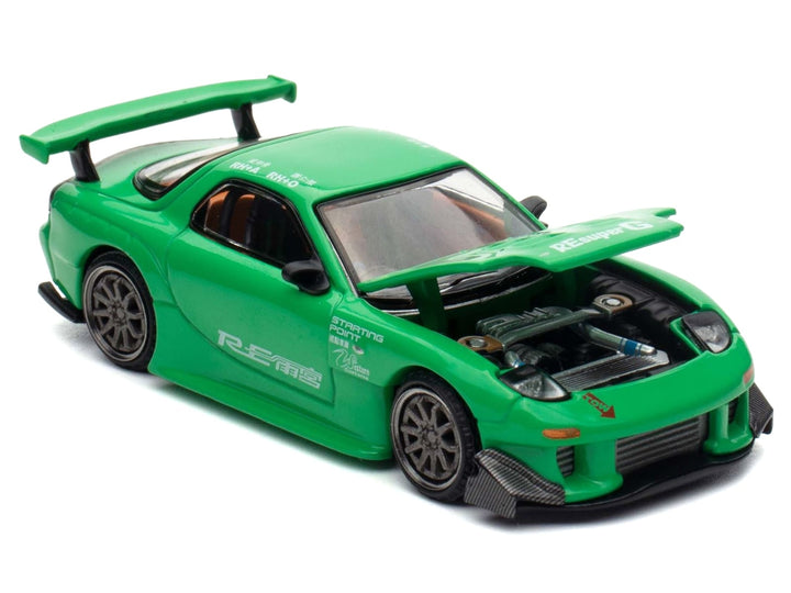 Mazda RX7 "RE Amemiya" Widebody RHD (Right Hand Drive) Green 1/64 Diecast Model Car by Pop Race image 2