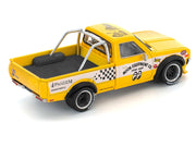 Datsun Pandem 620 Pickup Truck "MoonEyes" Yellow with White Sides and Graphics 1/64 Diecast Model Car by Pop Race image 4