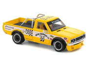 Datsun Pandem 620 Pickup Truck "MoonEyes" Yellow with White Sides and Graphics 1/64 Diecast Model Car by Pop Race image 5