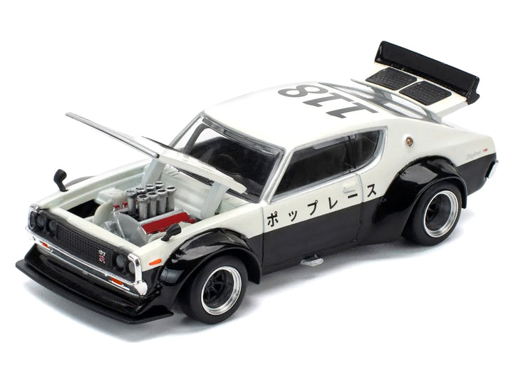 Skyline KPGC110 "Kenmeri" RHD (Right Hand Drive) "Japan National Police Agency Livery" Black and White 1/64 Diecast Model Car by Pop Race image 2