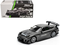 Mazda RX7 (FD) "RE Amemiya" Widebody RHD (Right Hand Drive) Gunmetal Gray Metallic with Carbon Hood 1/64 Diecast Model Car by Pop Race