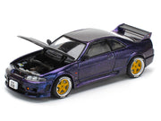 Skyline GT-R (R33) RHD (Right Hand Drive) Midnight Purple Metallic with Carbon Hood 1/64 Diecast Model Car by Pop Race image 2