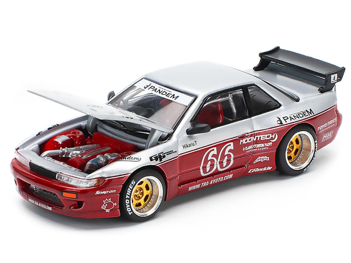 Nissan Pandem S13 RHD (Right Hand Drive) #66 "Moontech" Silver and Red Metallic 1/64 Diecast Model Car by Pop Race image 2