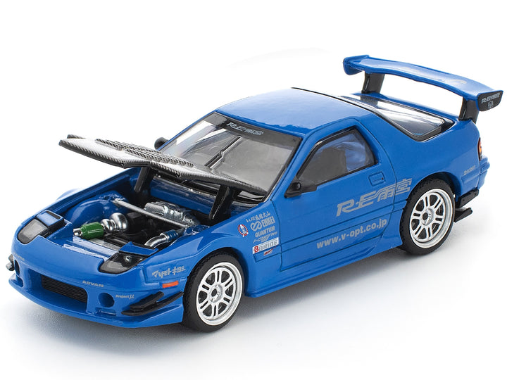 Mazda RX7 (FC3S) RE Amemiya RHD (Right Hand Drive) Blue Metallic with Carbon Hood 1/64 Diecast Model Car by Pop Race image 2