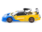 Honda NSX-R GT RHD (Right Hand Drive) "Spoon Sports" Blue and Yellow with Black Top 1/64 Diecast Model Car by Pop Race image 2
