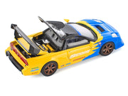Honda NSX-R GT RHD (Right Hand Drive) "Spoon Sports" Blue and Yellow with Black Top 1/64 Diecast Model Car by Pop Race image 3