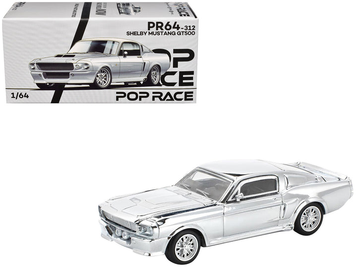Shelby Mustang GT500 Silver Chrome 1/64 Diecast Model Car by Pop Race