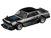 Skyline GT-R V8 Drift "Hakosuka" RHD (Right Hand Drive) Silver Chrome with Black Hood and Top 1/64 Diecast Model Car by Pop Race image 2