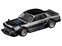 Skyline GT-R V8 Drift "Hakosuka" RHD (Right Hand Drive) Silver Chrome with Black Hood and Top 1/64 Diecast Model Car by Pop Race image 2