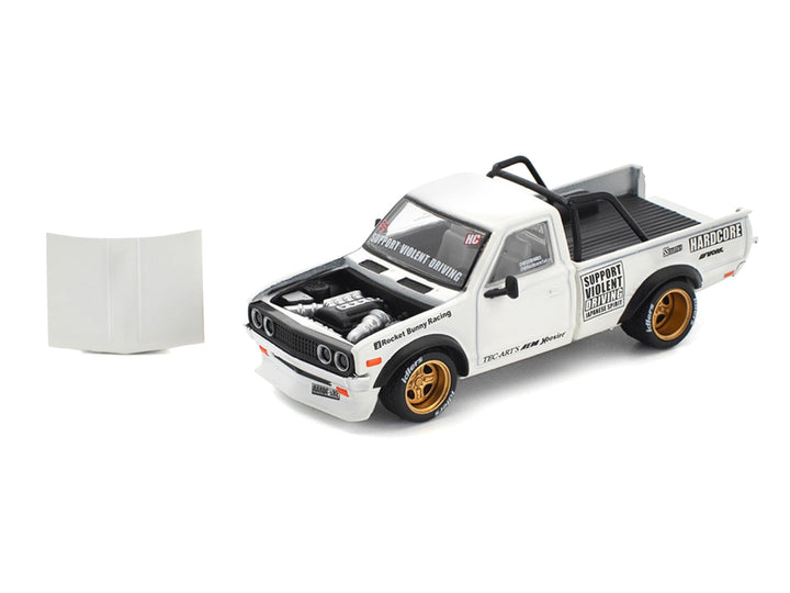 Datsun Pandem 620 Pickup Truck "Rocket Bunny Racing" White with Graphics 1/64 Diecast Model Car by Pop Race image 2