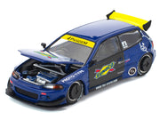 Pandem Civic EG6 RHD (Right Hand Drive) "Sunoco" Blue Metallic with Yellow Accents 1/64 Diecast Model Car by Pop Race image 3
