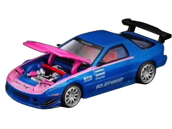 Mazda RX7 (FC3S) RE Amemiya RHD (Right Hand Drive) Blue Metallic with Pink Hood "APA XPO 2025 Exclusive" 1/64 Diecast Model Car by Pop Race image 2