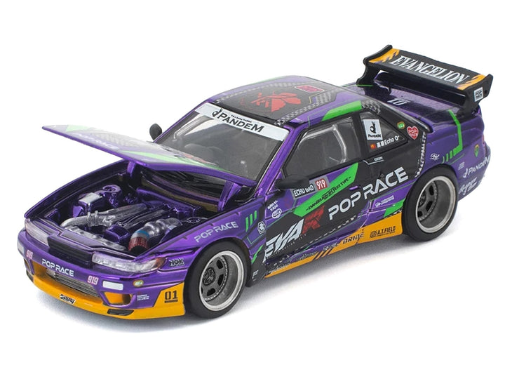 Pandem S13 RHD (Right Hand Drive) "EVA RT Test Type-01" Purple Metallic with Graphics 1/64 Diecast Model Car by Pop Race image 2
